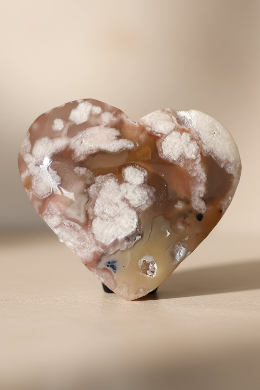 Flower Agate Crystal Heart