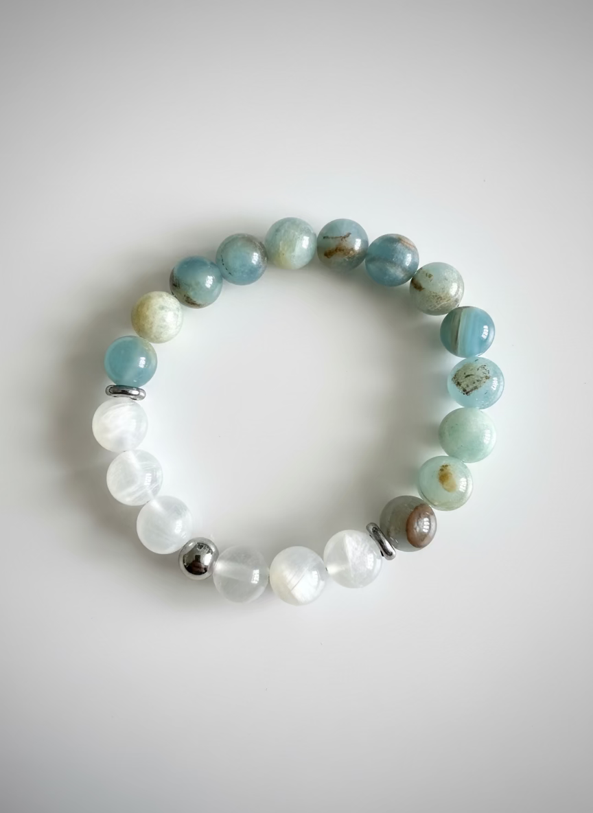 10MM Blue Calcite and Selenite Stretch Bracelet
