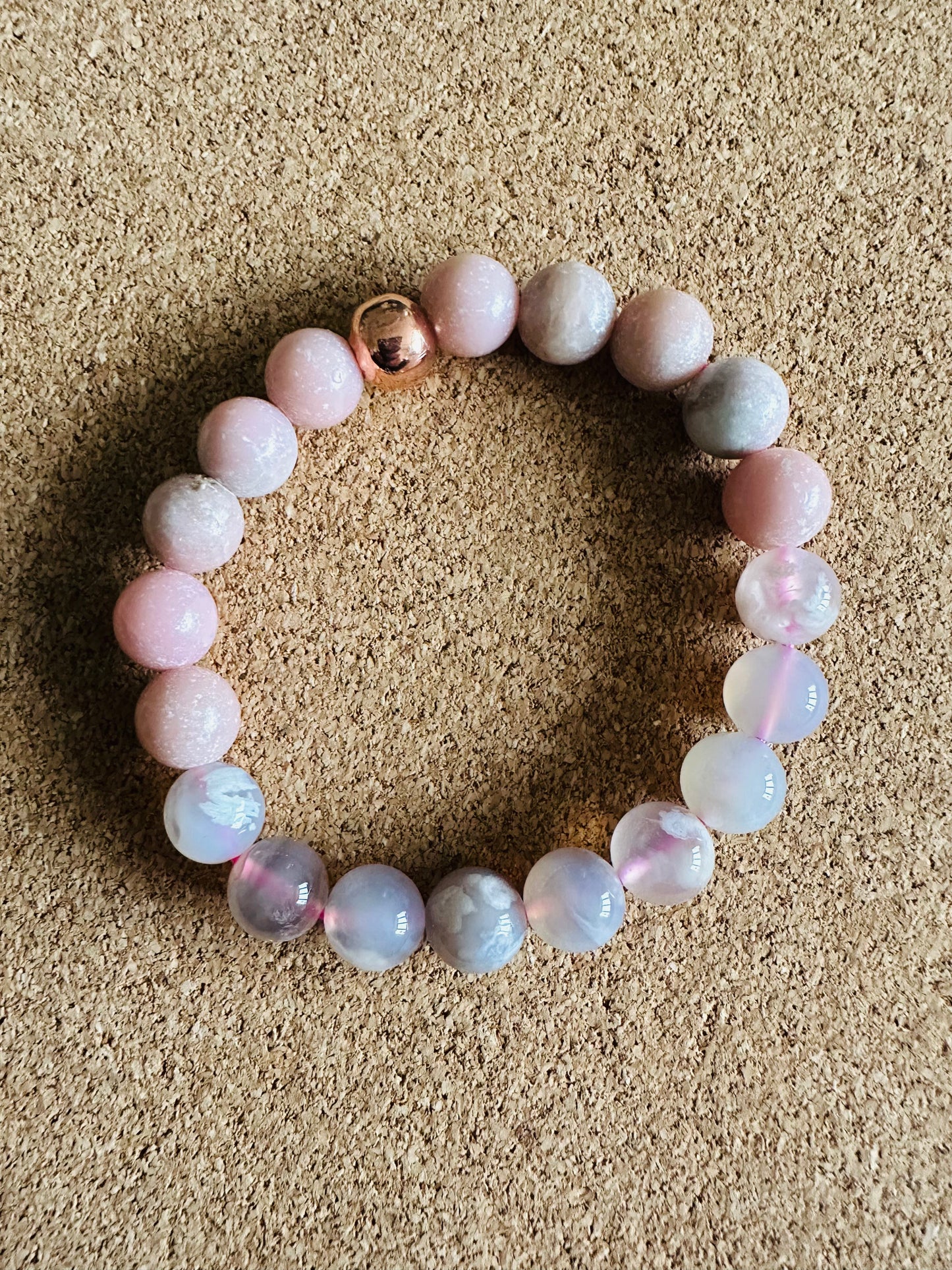 10MM Flower Agate & Pink Opal Stretchy Gemstone Bracelet