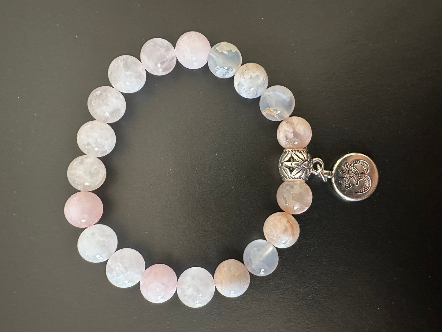10MM Rose Quartz & Flower Agate Gemstones Stretch Bracelet