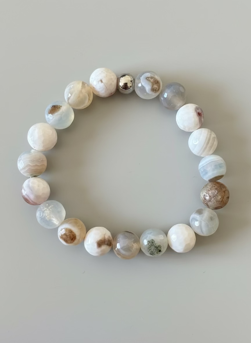 10MM White Agate Faceted Gemstones Stretch Bracelet