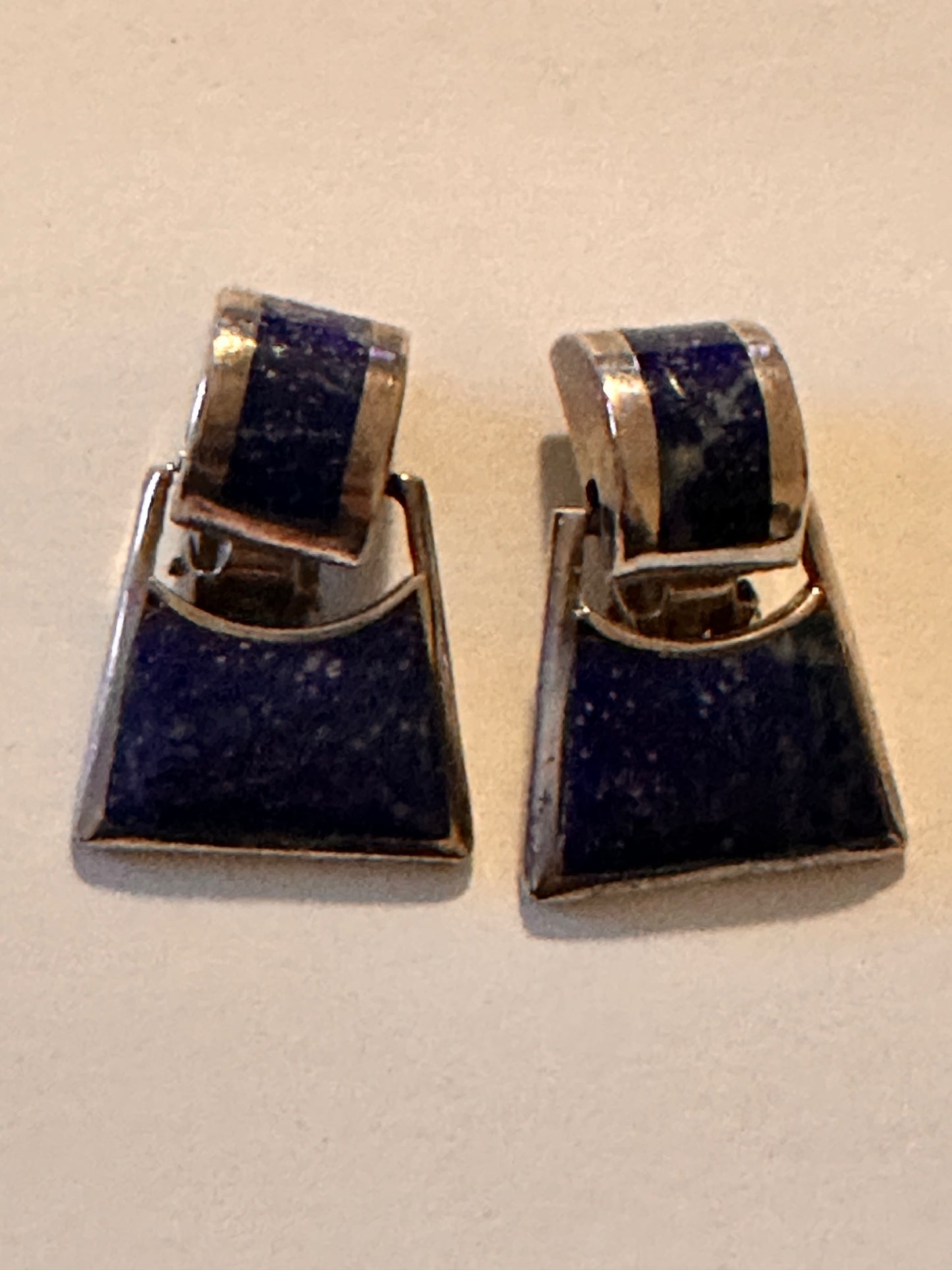 Vintage Lapis Lazuli clip on earrings set in sterling silver