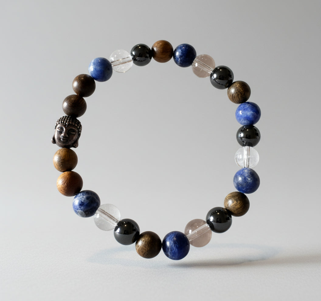 8MM Sodalite, Sandalwood, Clear Quartz, and Hematite