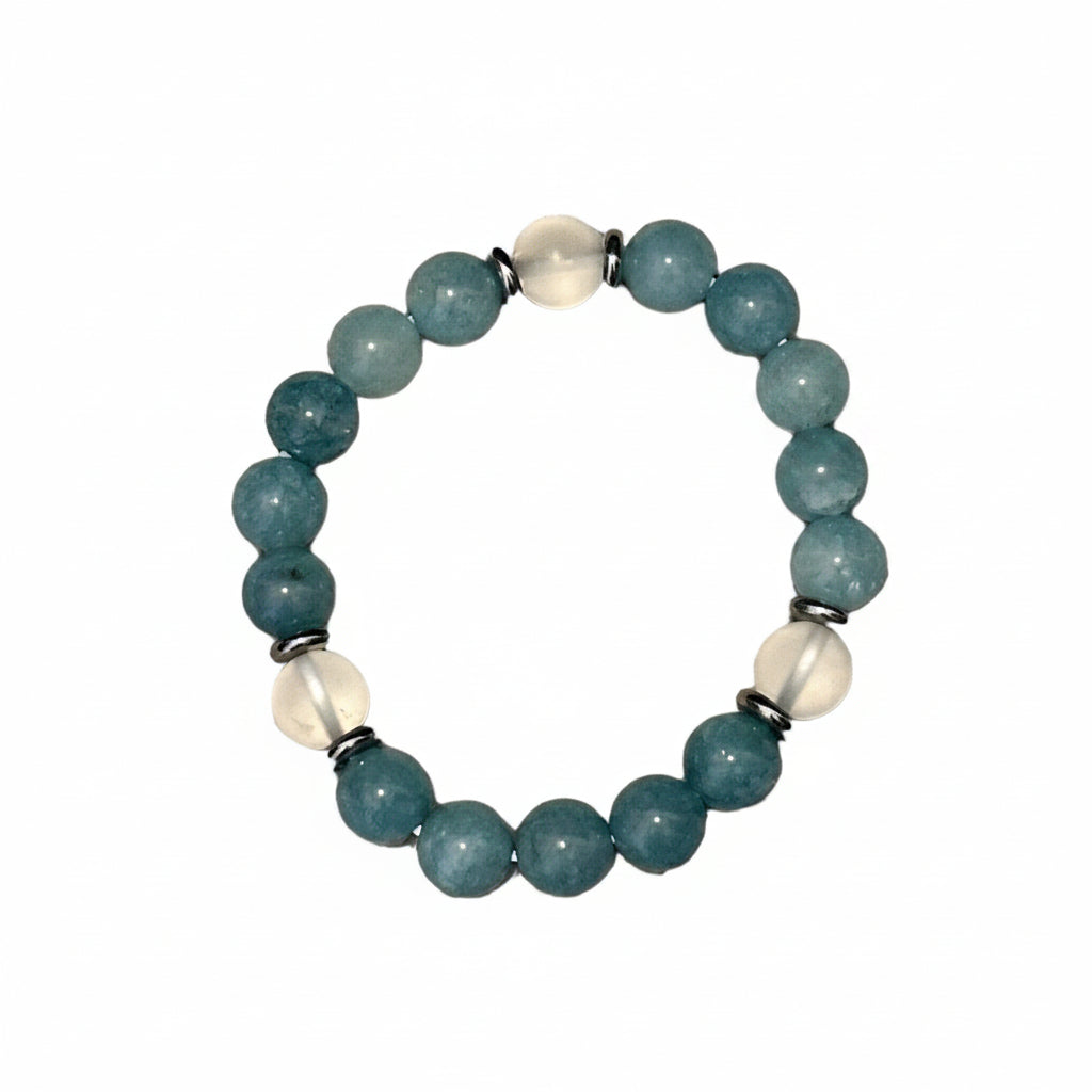 10MM Aquamarine and Quartz bracelet