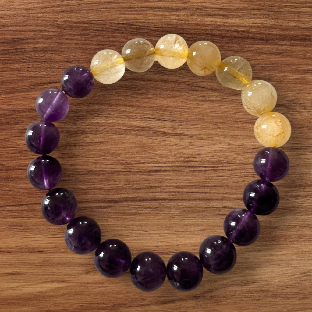 10MM Amethyst and Rutilated Quartz Bracelet