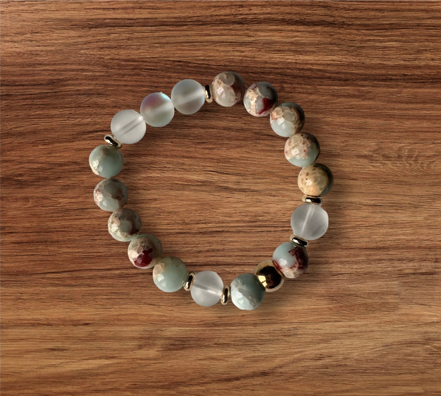 10MM Synthetic Snakeskin Jasper+Mystic Aura