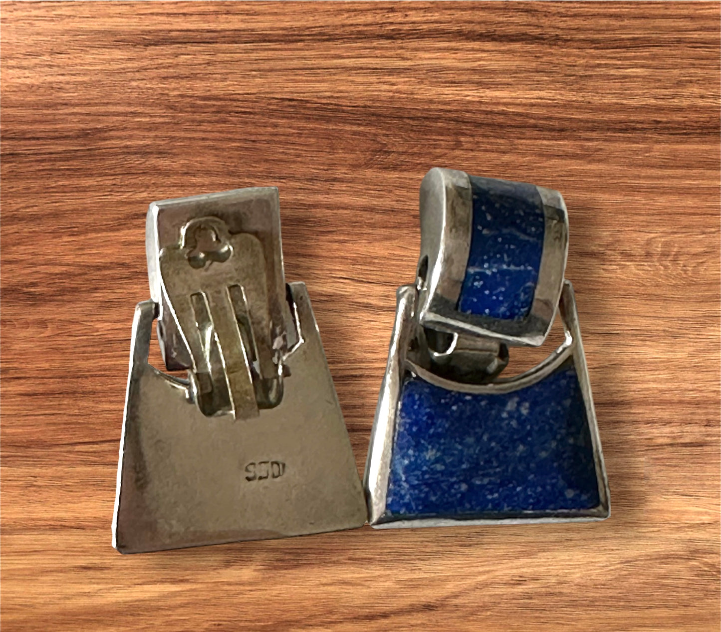 Vintage Lapis Lazuli clip on earrings set in sterling silver