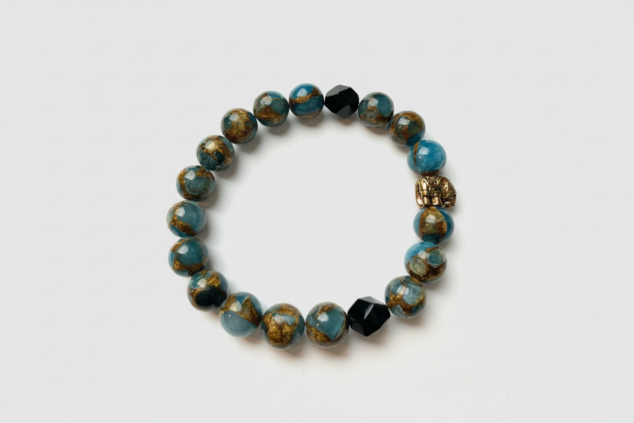 10MM Blue cloisonné and Black Agate
