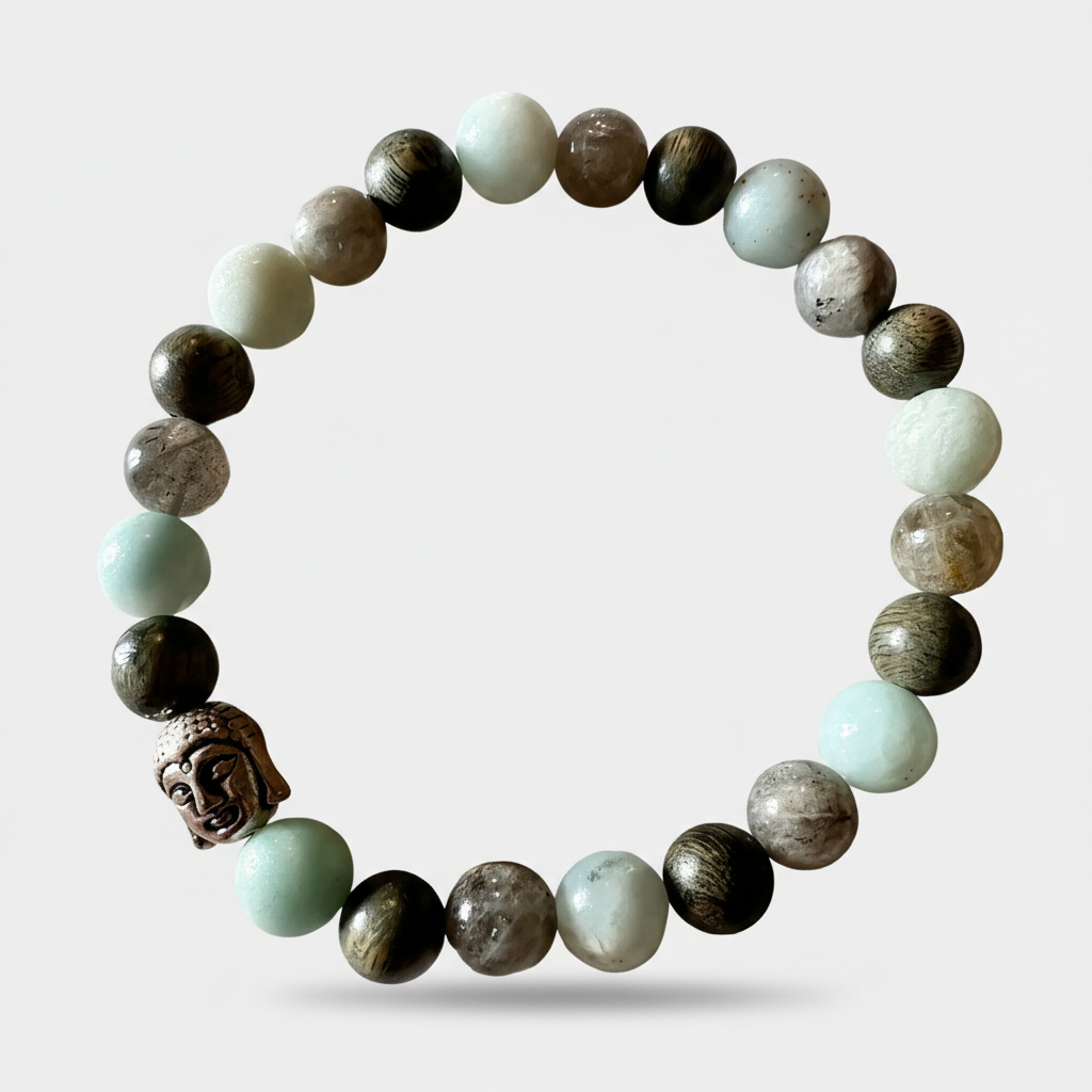 8MM Labradorite, Amazonite, and wood