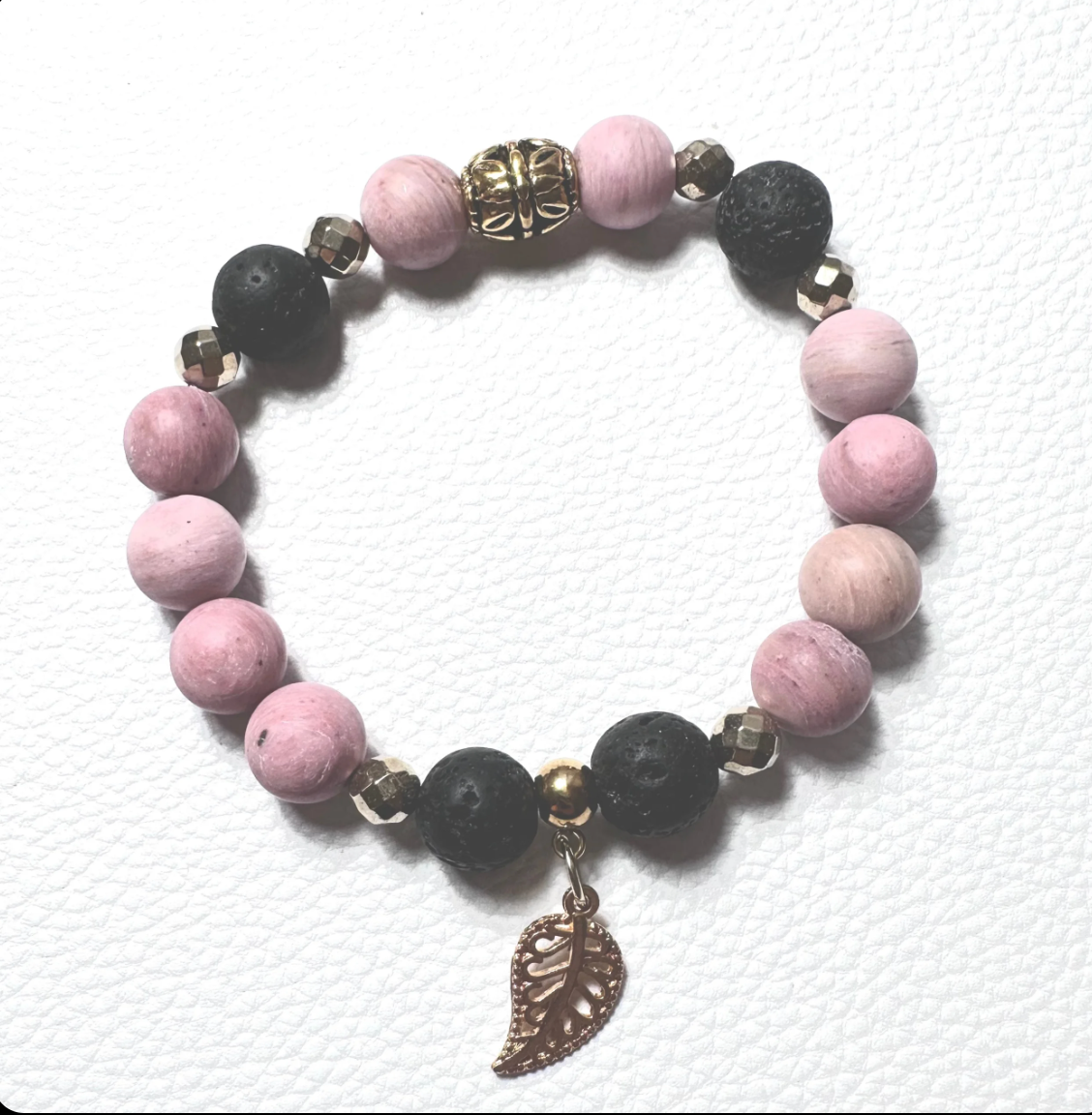 10MM Rhodonite, Lava Rock, and Hematite bracelet