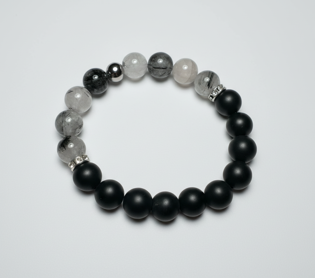 10MM Onyx and Tourmalinated Quartz