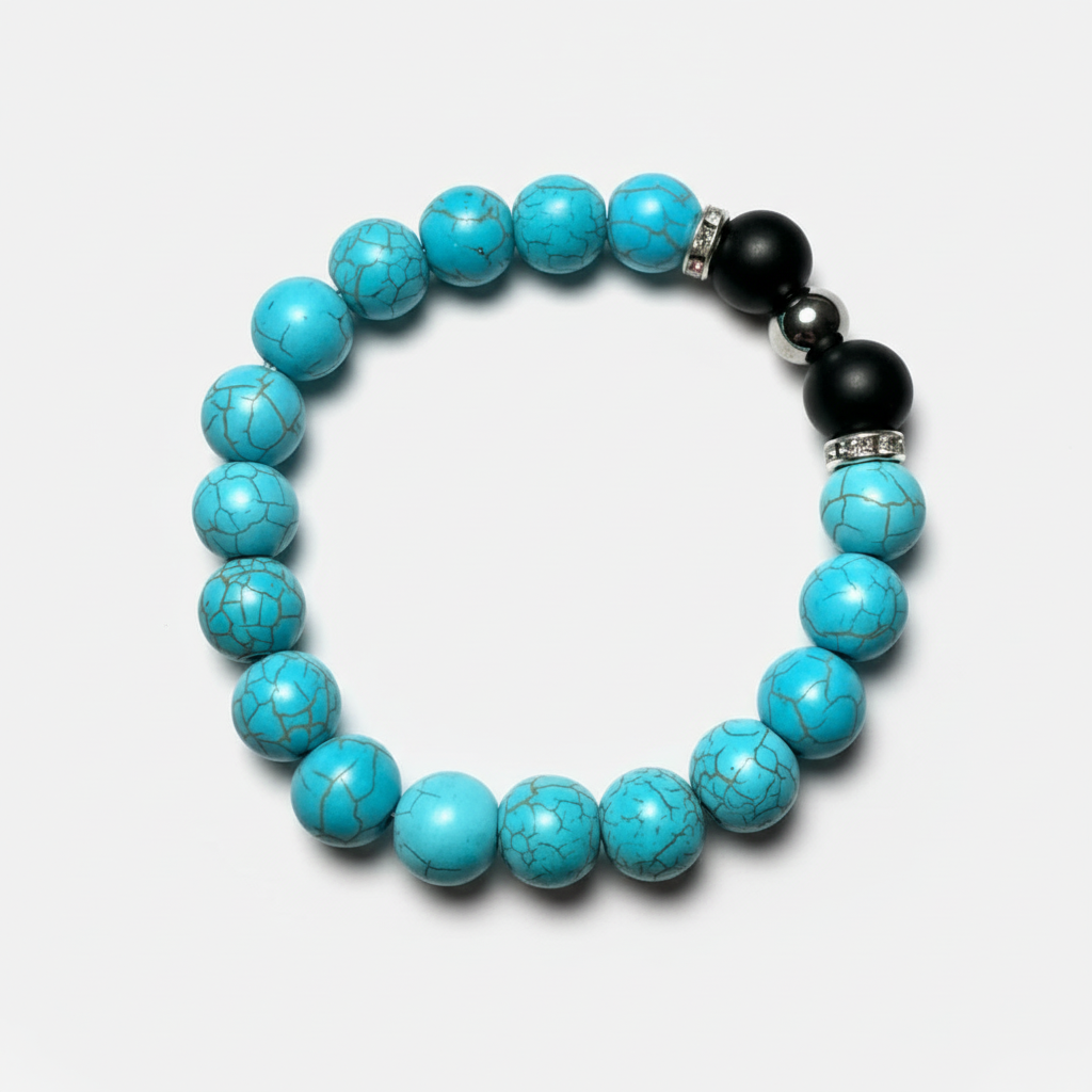 10MM Dyed blue Howlite and Onyx