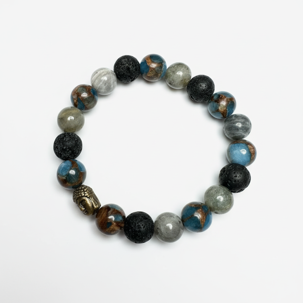 10MM Blue Lake Cloisonne+Labradorite+Lava Rock