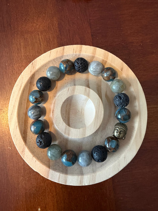 10MM Blue Lake Cloisonne+Labradorite+Lava Rock