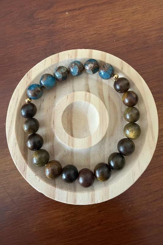 10mm Sandalwood+Blue Lake Cloisonne Jasper