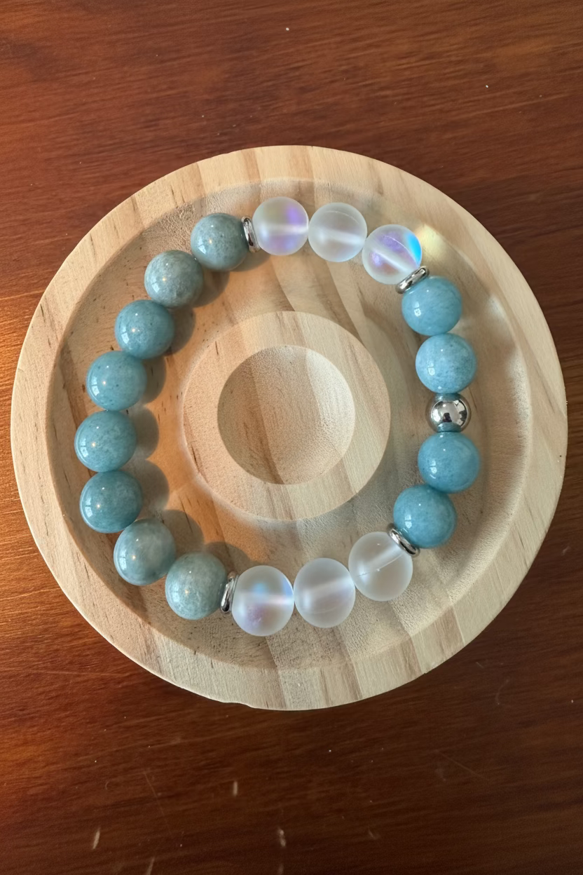 10MM Aquamarine Quartz+Mermaid glass