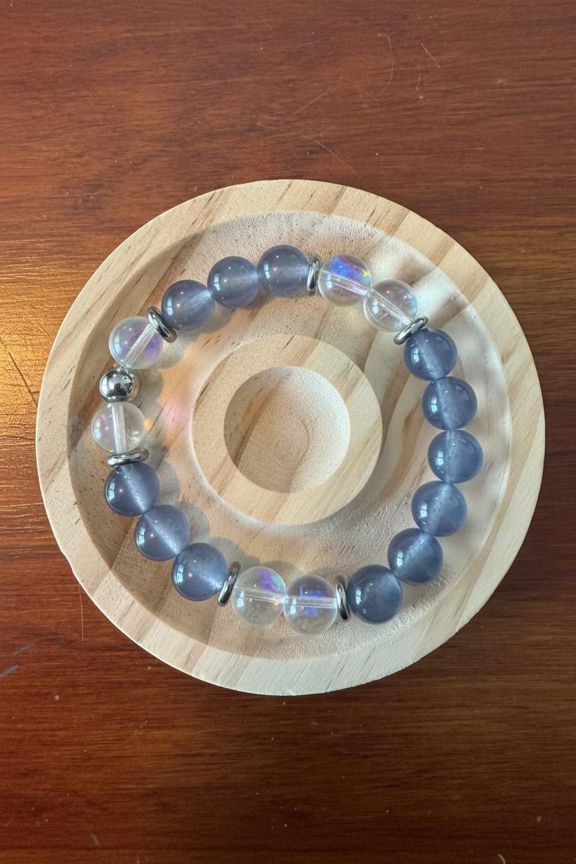 10MM BLUE AGATE+MERMAID GLASS