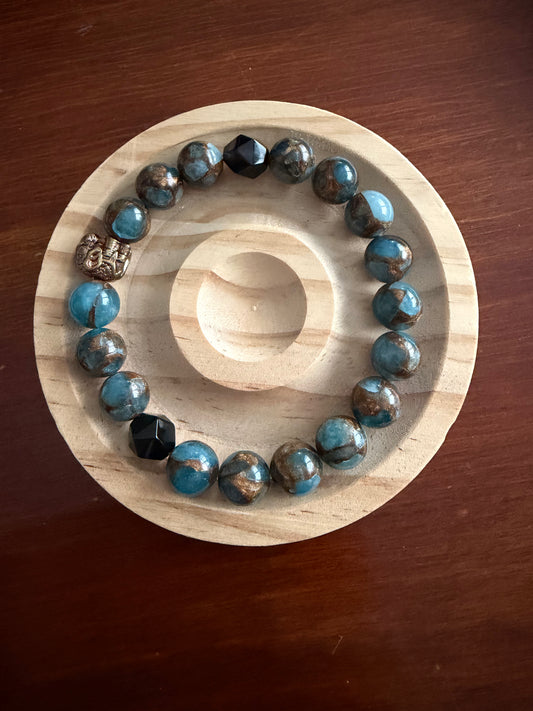 10MM Blue cloisonné and Black Agate