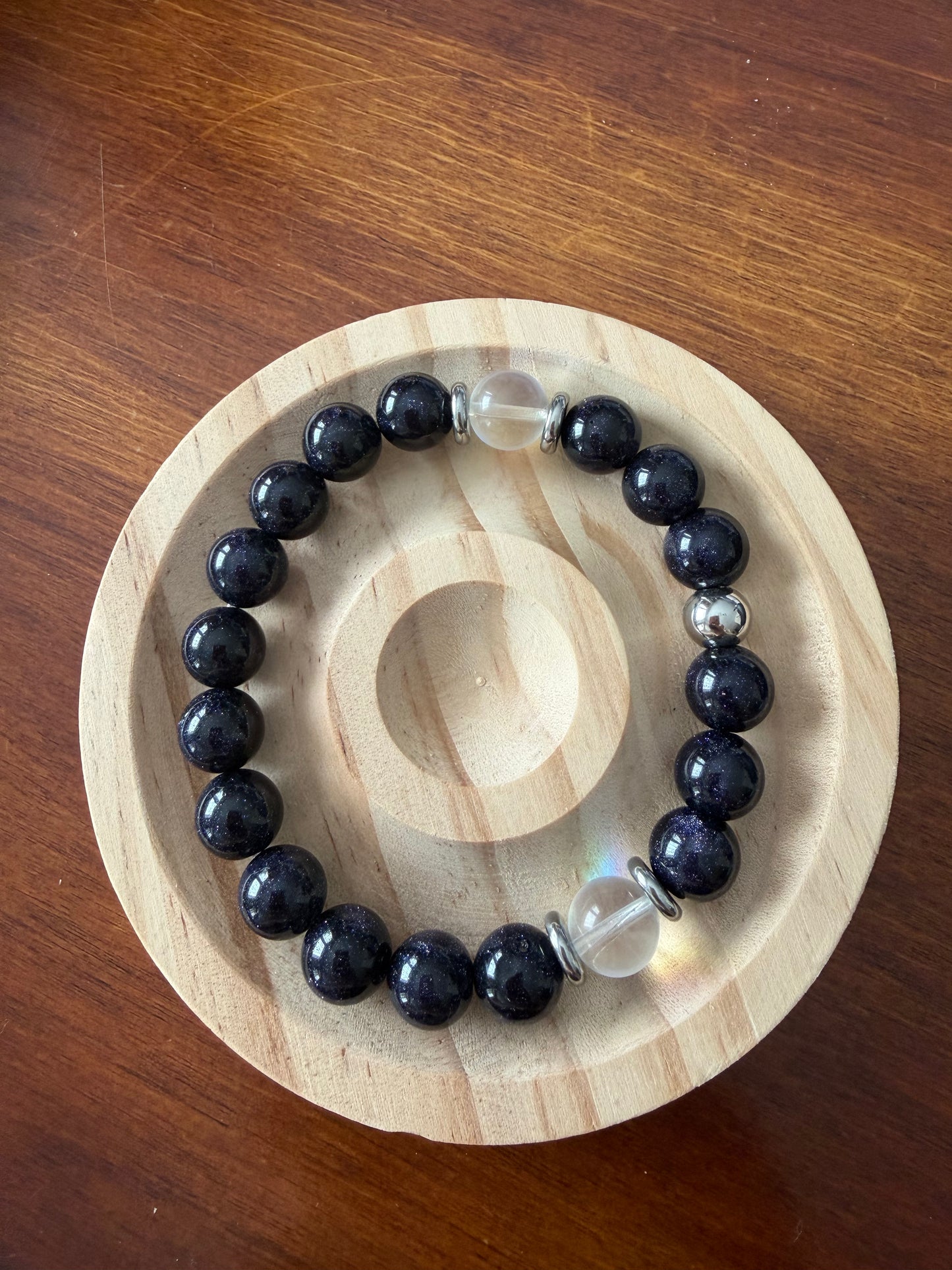 10MM Blue Sandstone and Mermaid Glass Gemstone Stretch Bracelet