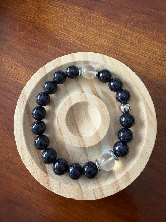 10MM Blue Sandstone and Mermaid Glass Gemstone Stretch Bracelet