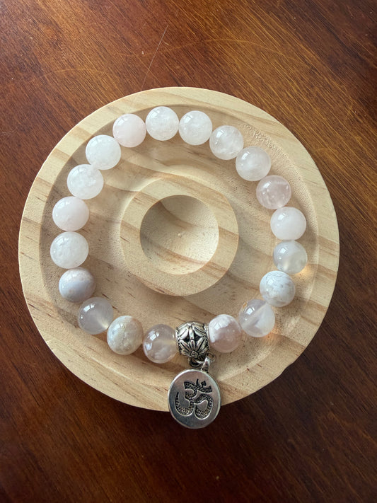 10MM Rose Quartz & Flower Agate Gemstones Stretch Bracelet