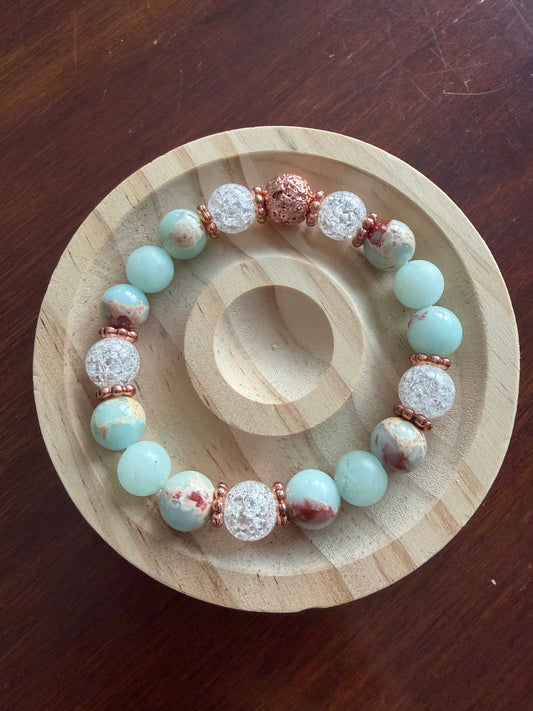 10MM Amazonite+Imperior Jasper+Crackle Quartz Stretch Bracelet