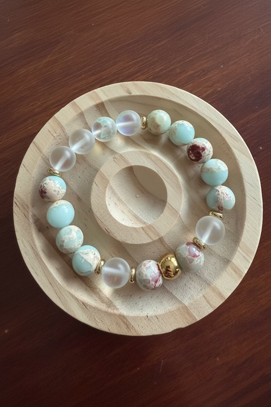 10MM Synthetic Snakeskin Jasper+Mystic Aura