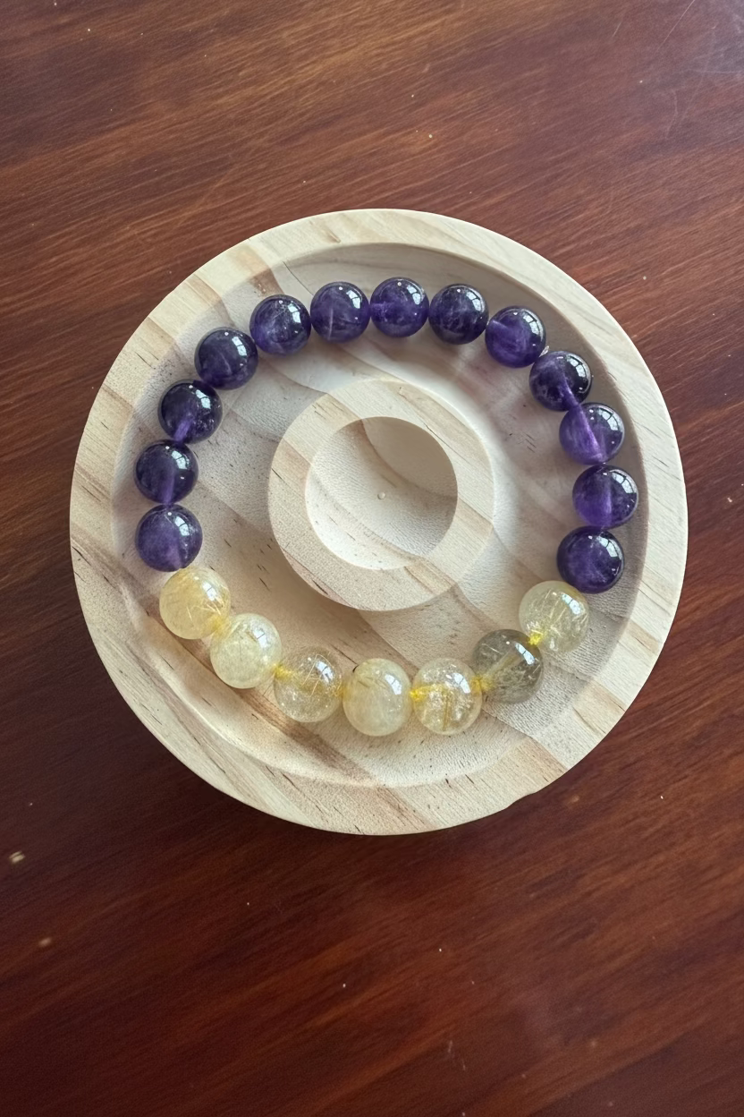 10MM Amethyst and Rutilated Quartz Bracelet