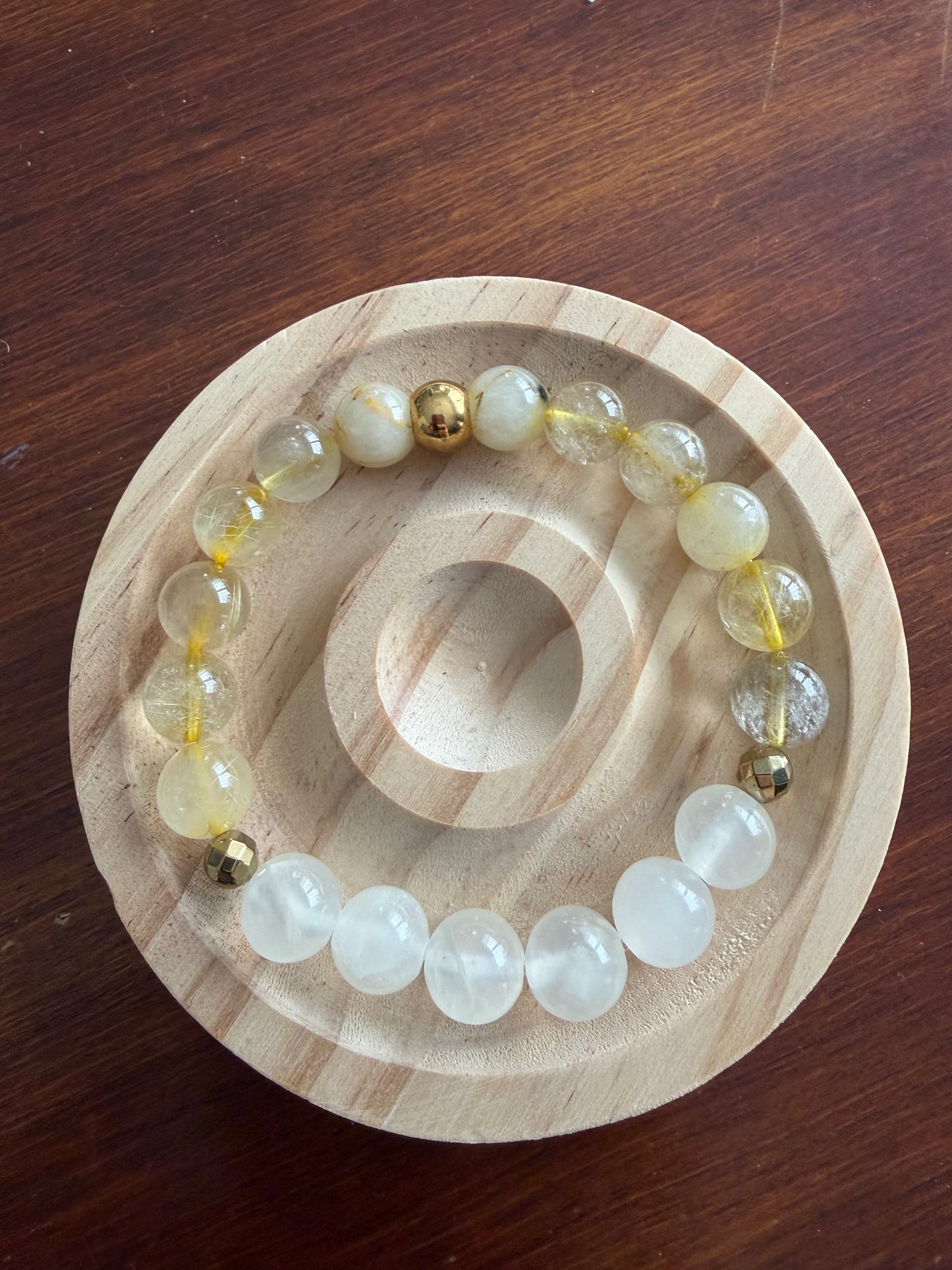 10MM Selenite and Rutilated Quartz Bracelet