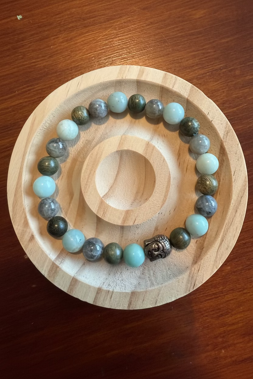 8MM Labradorite, Amazonite, and wood