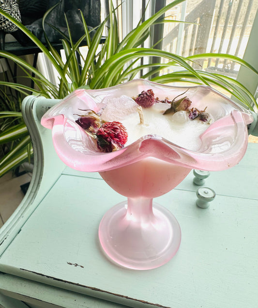 Vintage Italian Glass Pedestal Dessert Bowl Gemstone Candle