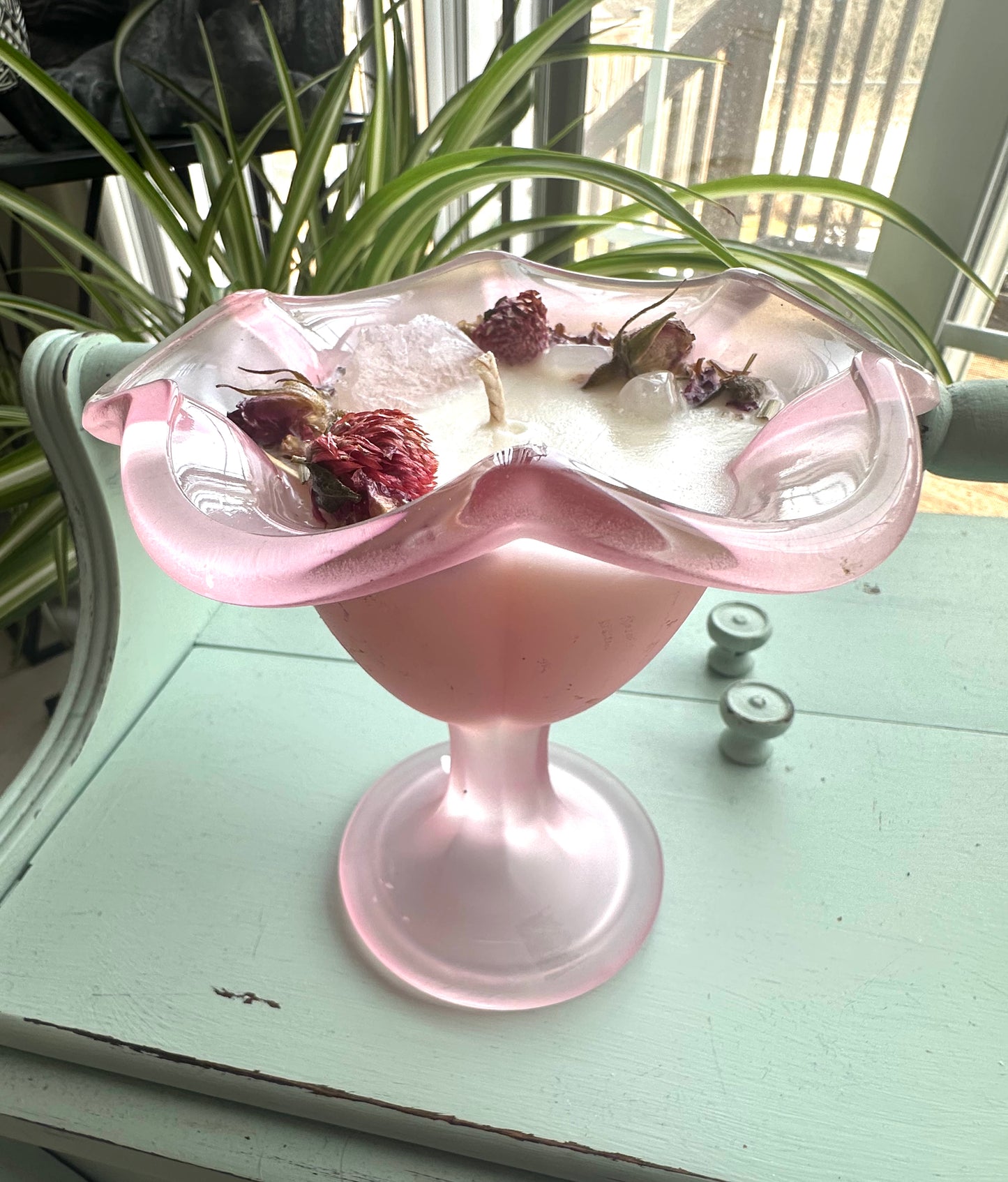 Vintage Italian Glass Pedestal Dessert Bowl Gemstone Candle