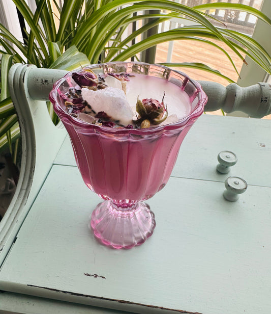 Vintage Pink Clear Glass Footed Desert Dish Tumbler Gemstone Candle