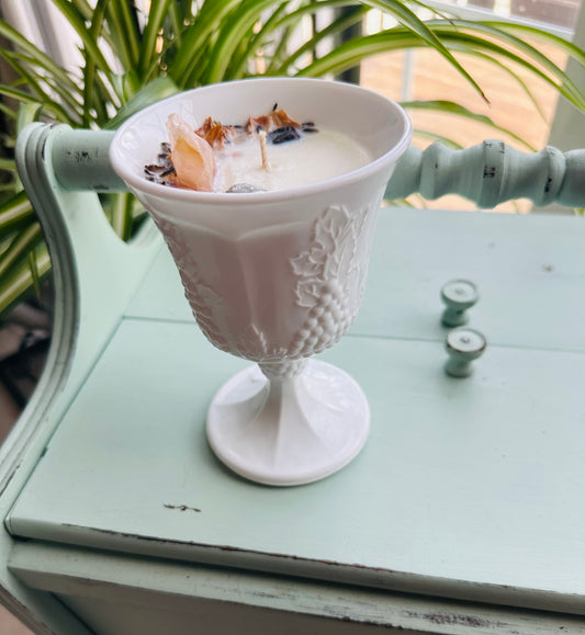 Vintage Indian Colony Harvest Milk Glass Pedestal Goblet Gemstone Candle