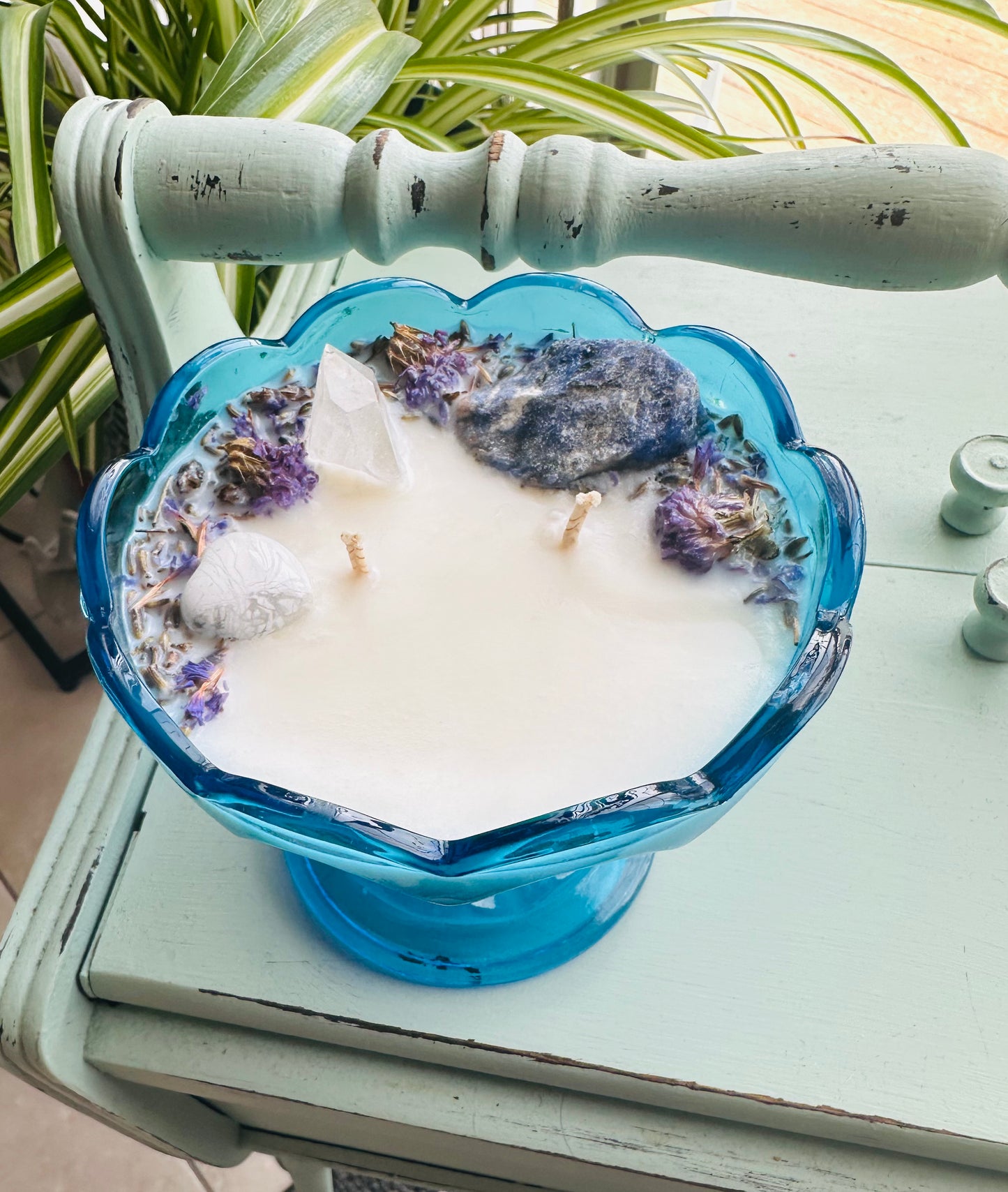 Vintage light blue pedestal dish