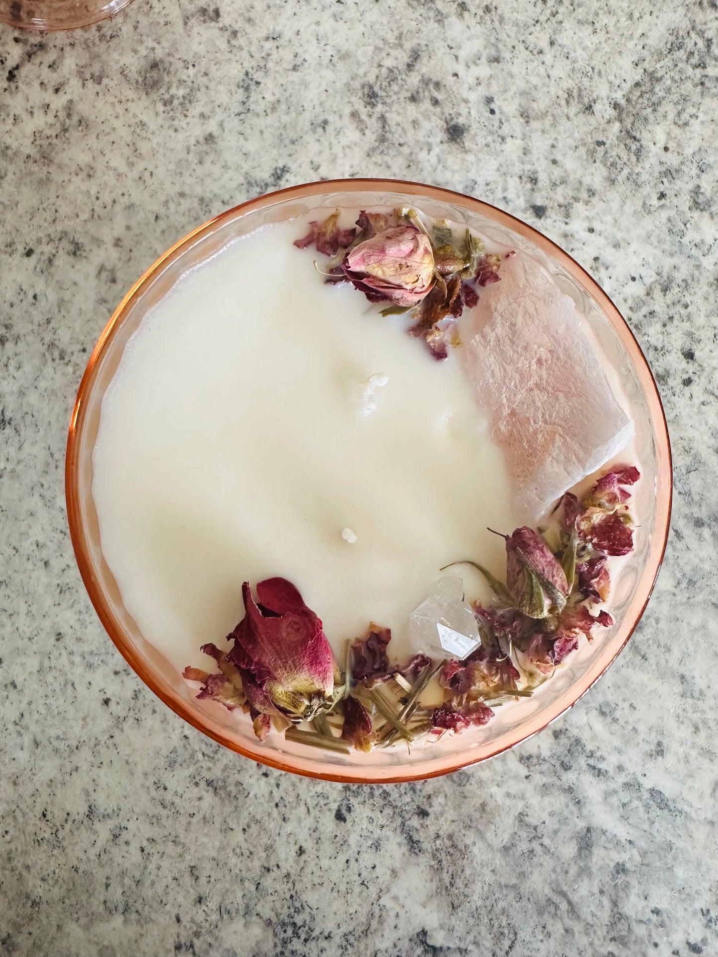 Vintage depression glass candle in peach
