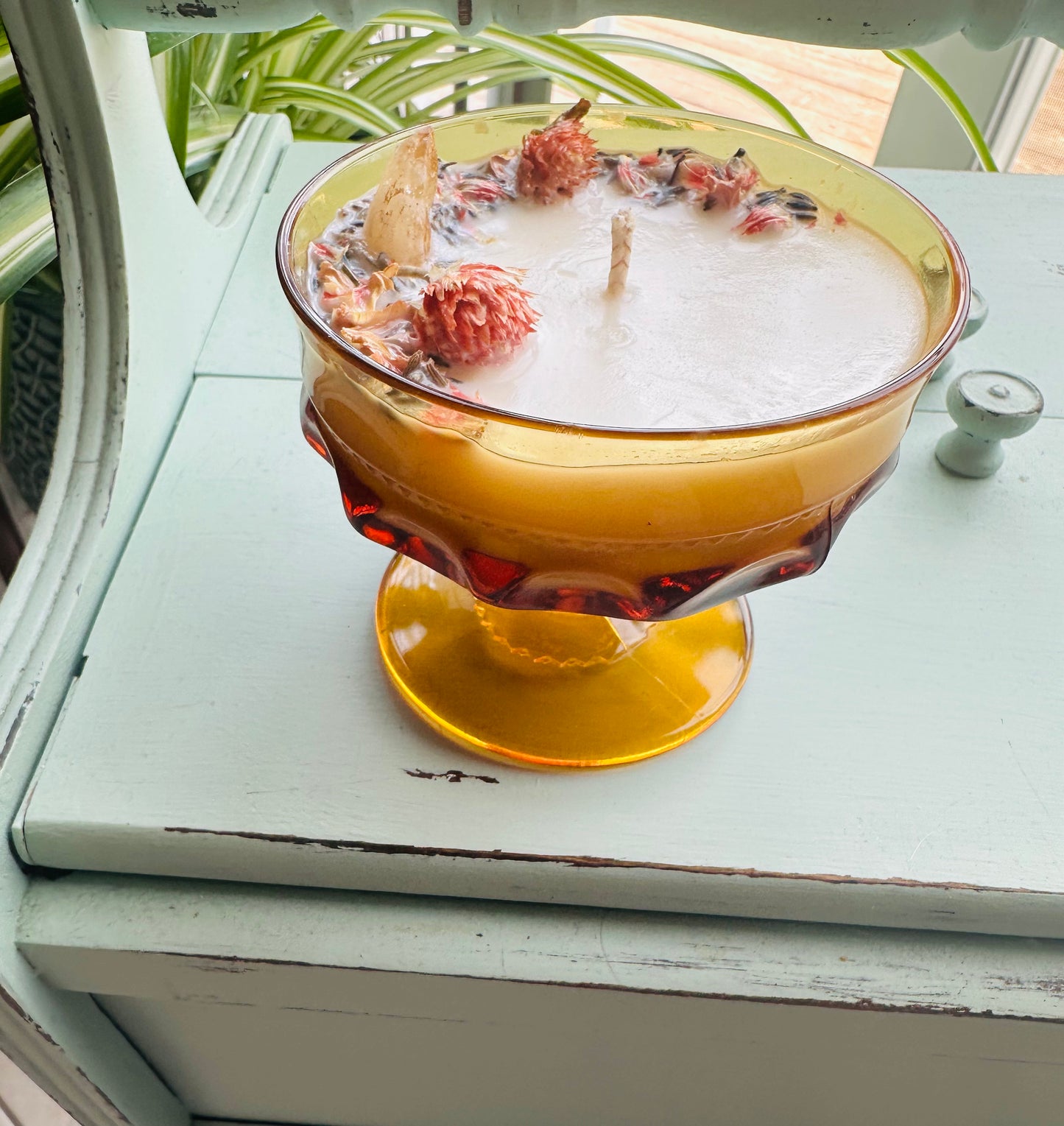Vintage Amber Indiana Glass Gemstone Candle