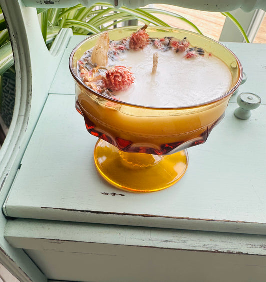 Vintage Amber Indiana Glass Gemstone Candle