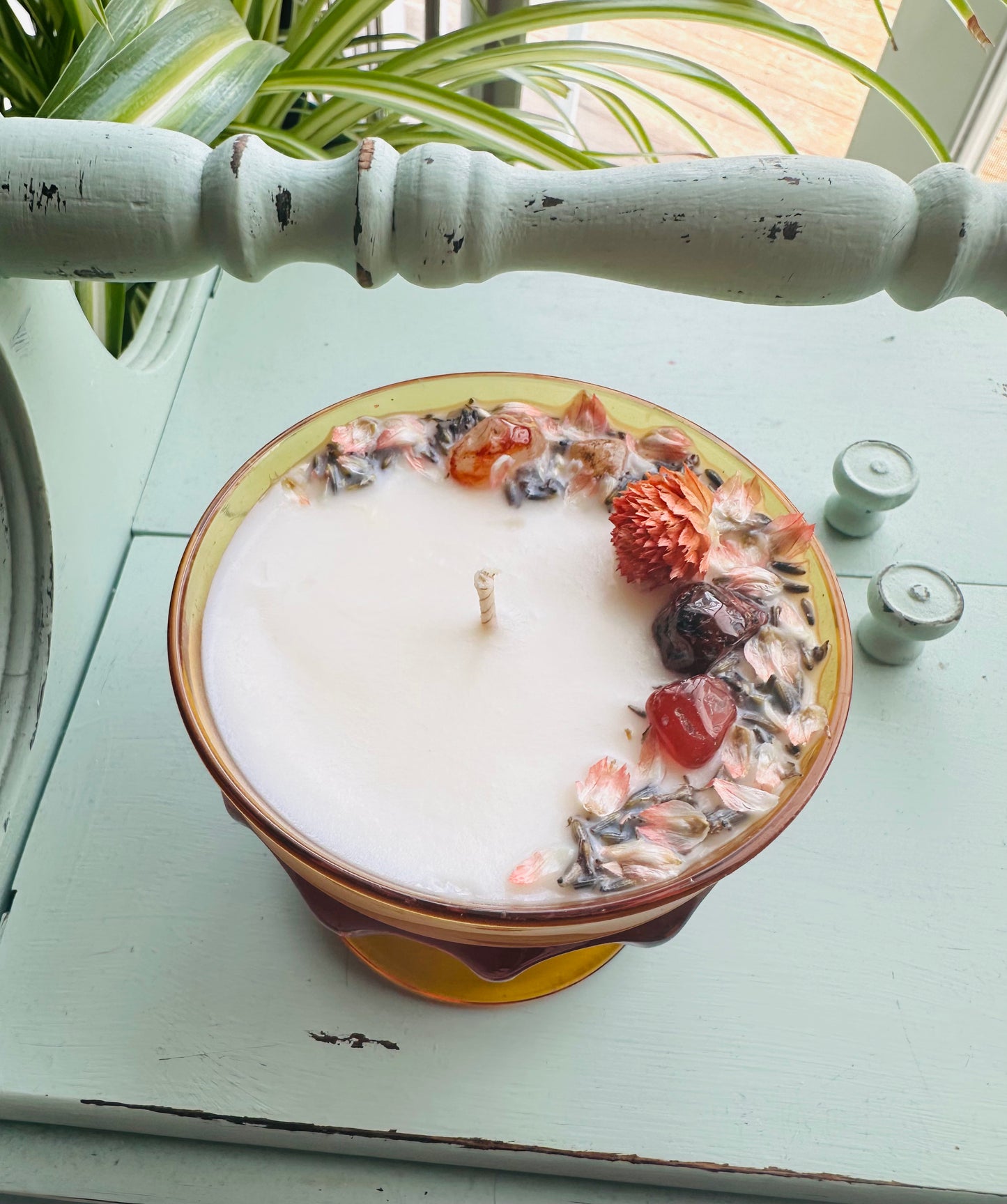 Vintage Amber Indiana Glass Gemstone Candle