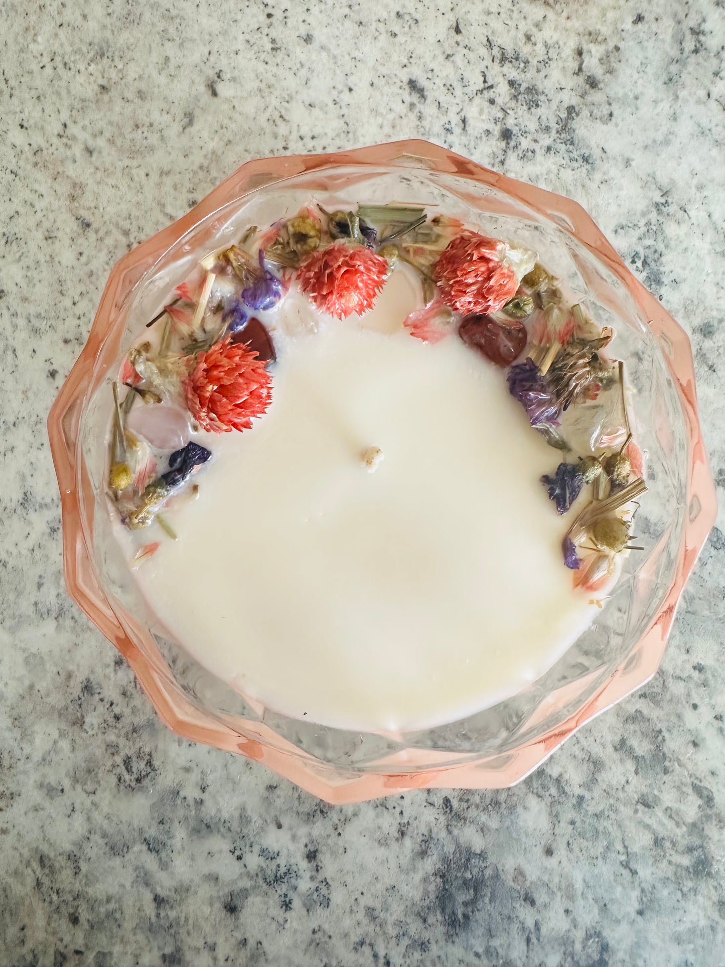 Pink Depression Glass Berry Bowl Gemstone Candle