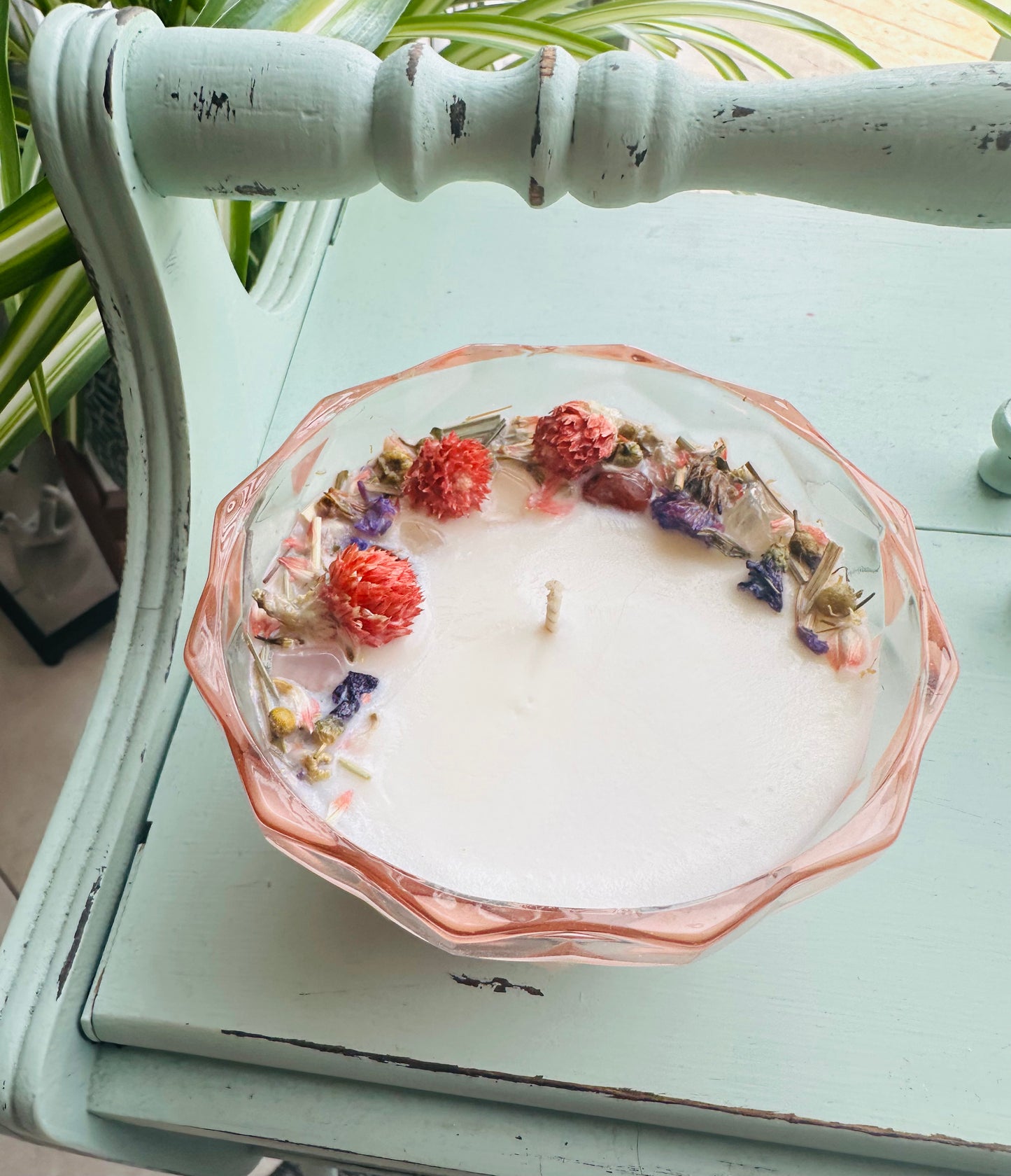 Pink Depression Glass Berry Bowl Gemstone Candle