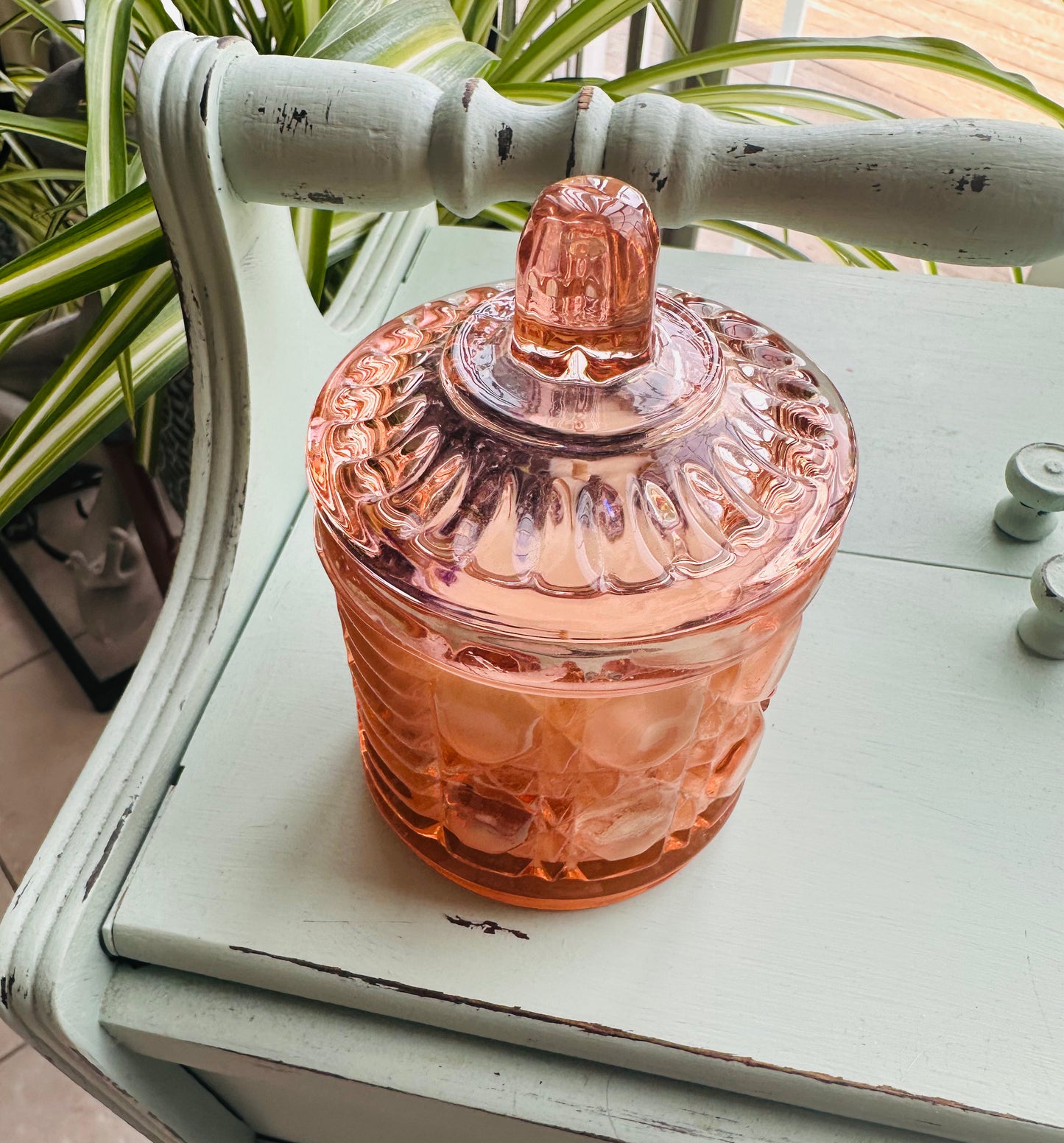 Vintage Peach Sugar / Vanity / Jelly Jam Jar