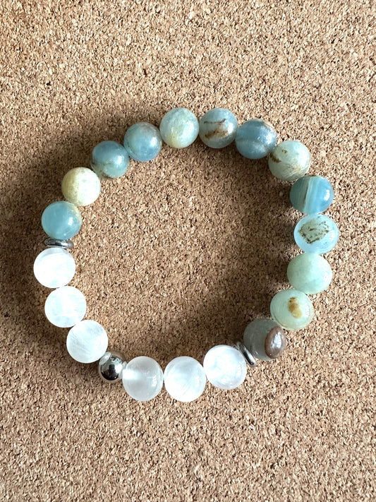 Blue Calcite and Selenite 10mm Stretch Bracelet