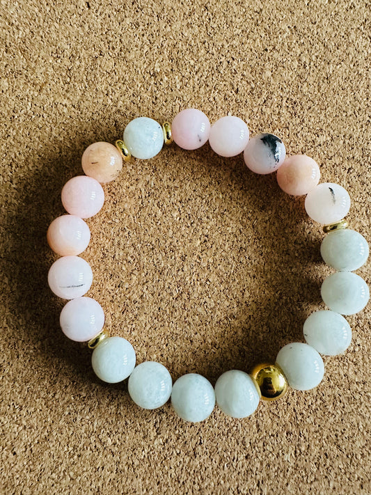 10mm Pink Opal and Moonstone Stretch Bracelet