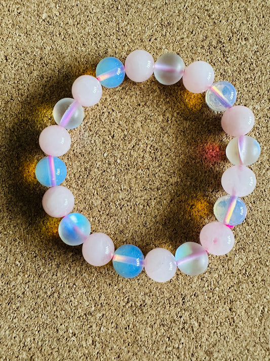 Rose Quartz & Opalite 10mm Stretchy Gemstone Bracelet