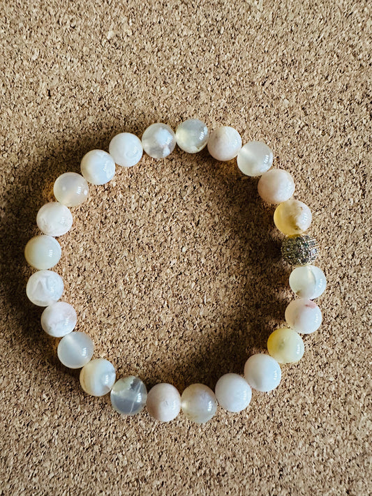 Flower Agate 8mm Gemstone Stretch Bracelet