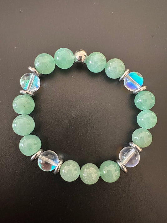 Aventurine & Mermaid Glass 10mm Gemsotnes Stretch Bracelet