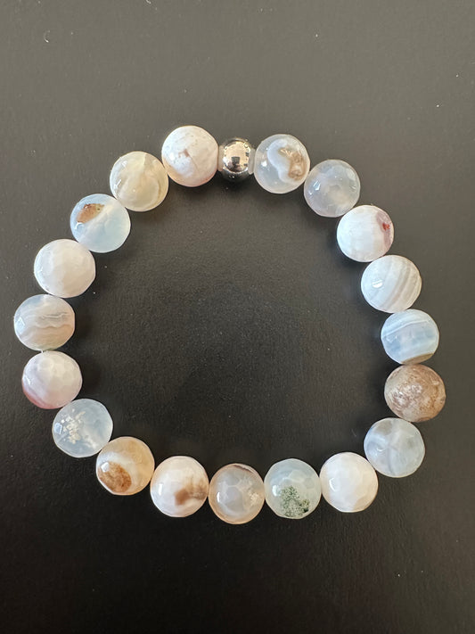 White Agate Faceted 10mm Gemstones Stretch Bracelet
