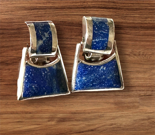 Vintage Lapis Lazuli clip on earrings set in sterling silver