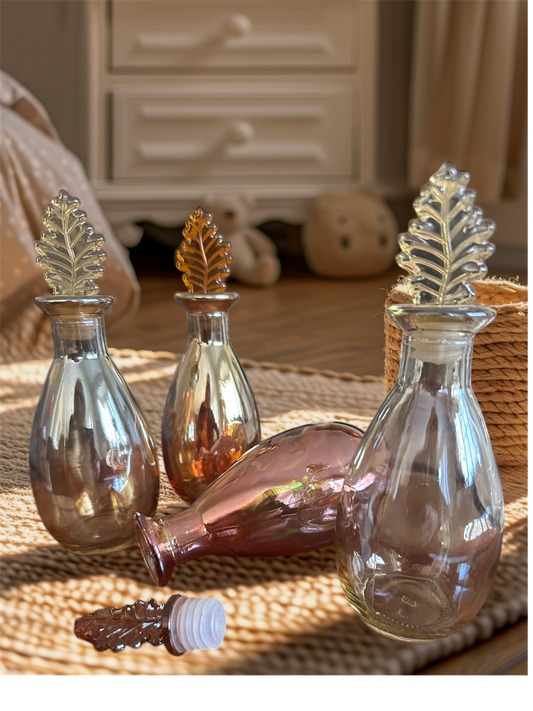 Vintage Glass Potion Bottle Leaf Top Iridescent